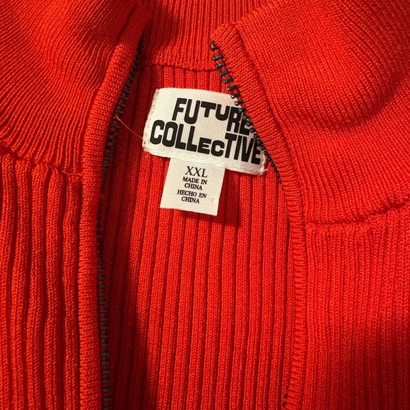 Red Zip-Front Ribbed Cardigan Sweater - Picture 2 of 2